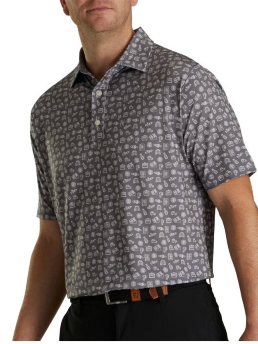 FootJoy Lisle Golf Polo Mens XL Lava White Travel AOP Summer Preppy Outdoor